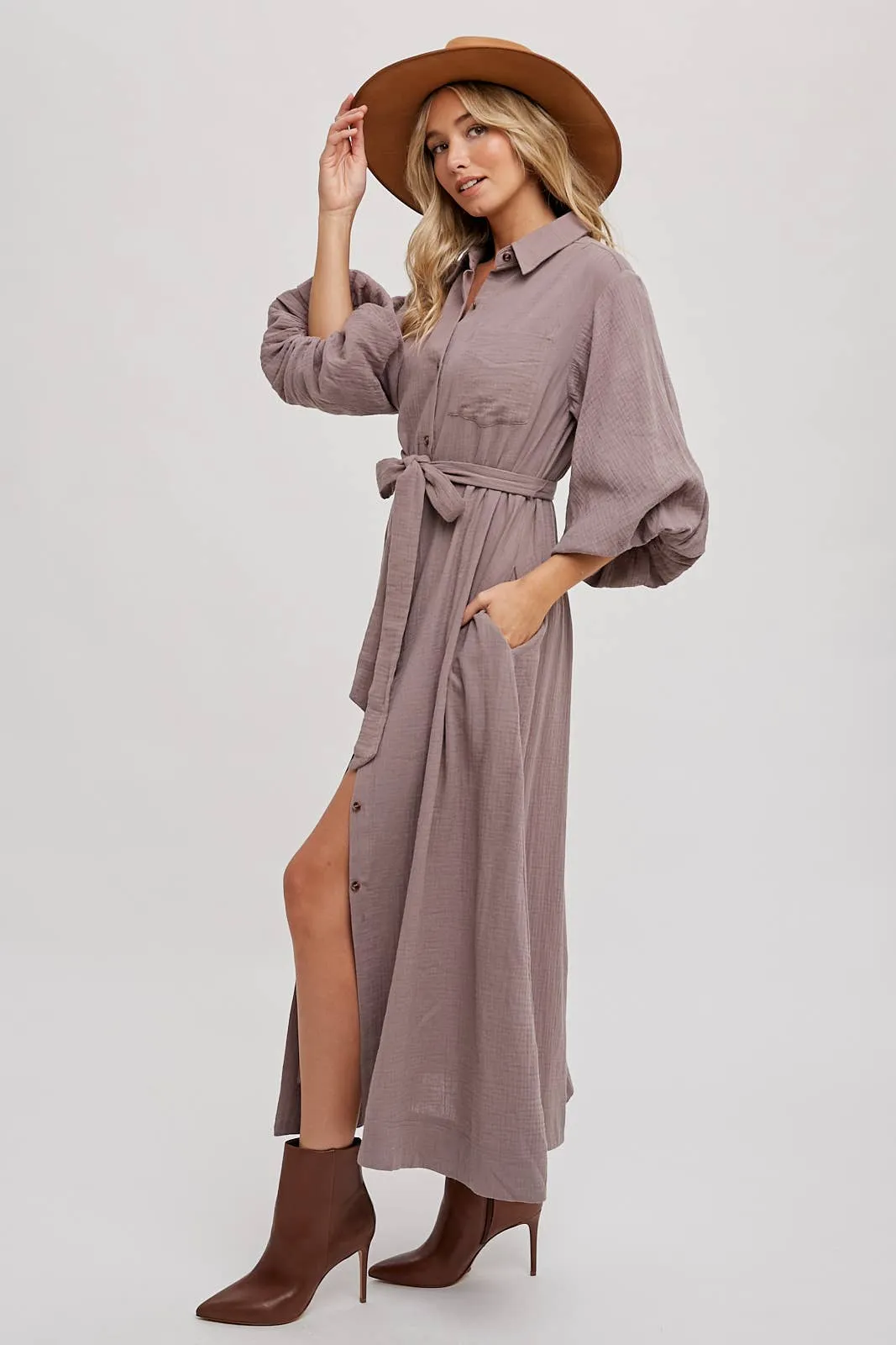 NOLA BUBBLE SLEEVE MIDI DRESS