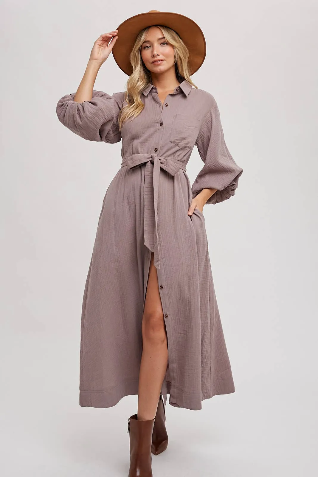 NOLA BUBBLE SLEEVE MIDI DRESS
