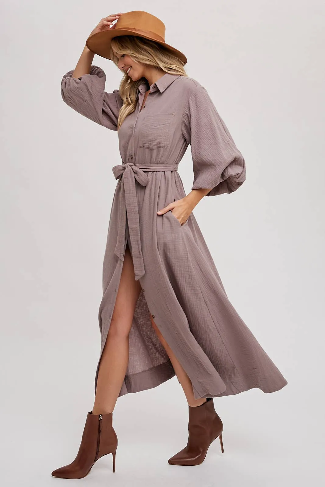 NOLA BUBBLE SLEEVE MIDI DRESS