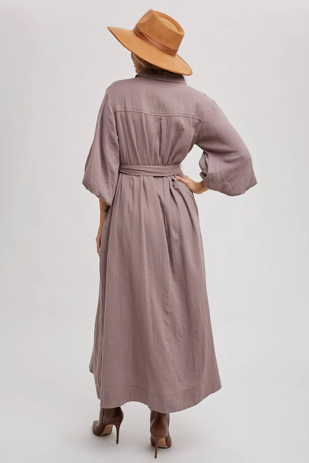 NOLA BUBBLE SLEEVE MIDI DRESS