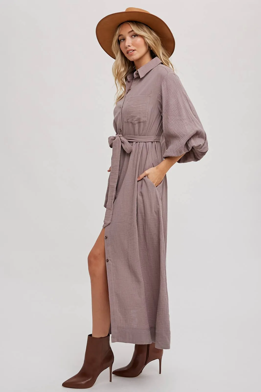 NOLA BUBBLE SLEEVE MIDI DRESS