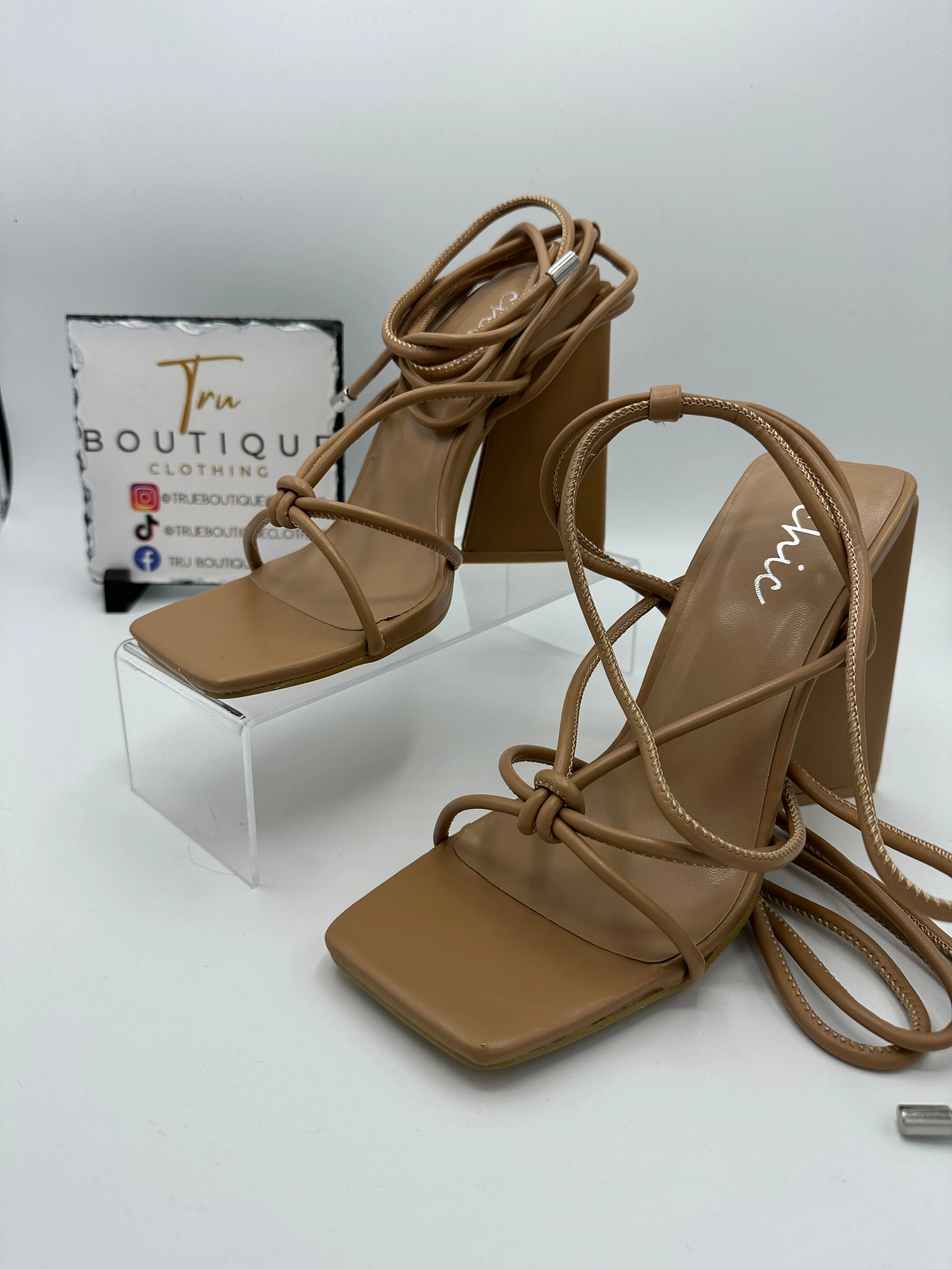 Nude Chunky Strap Heels