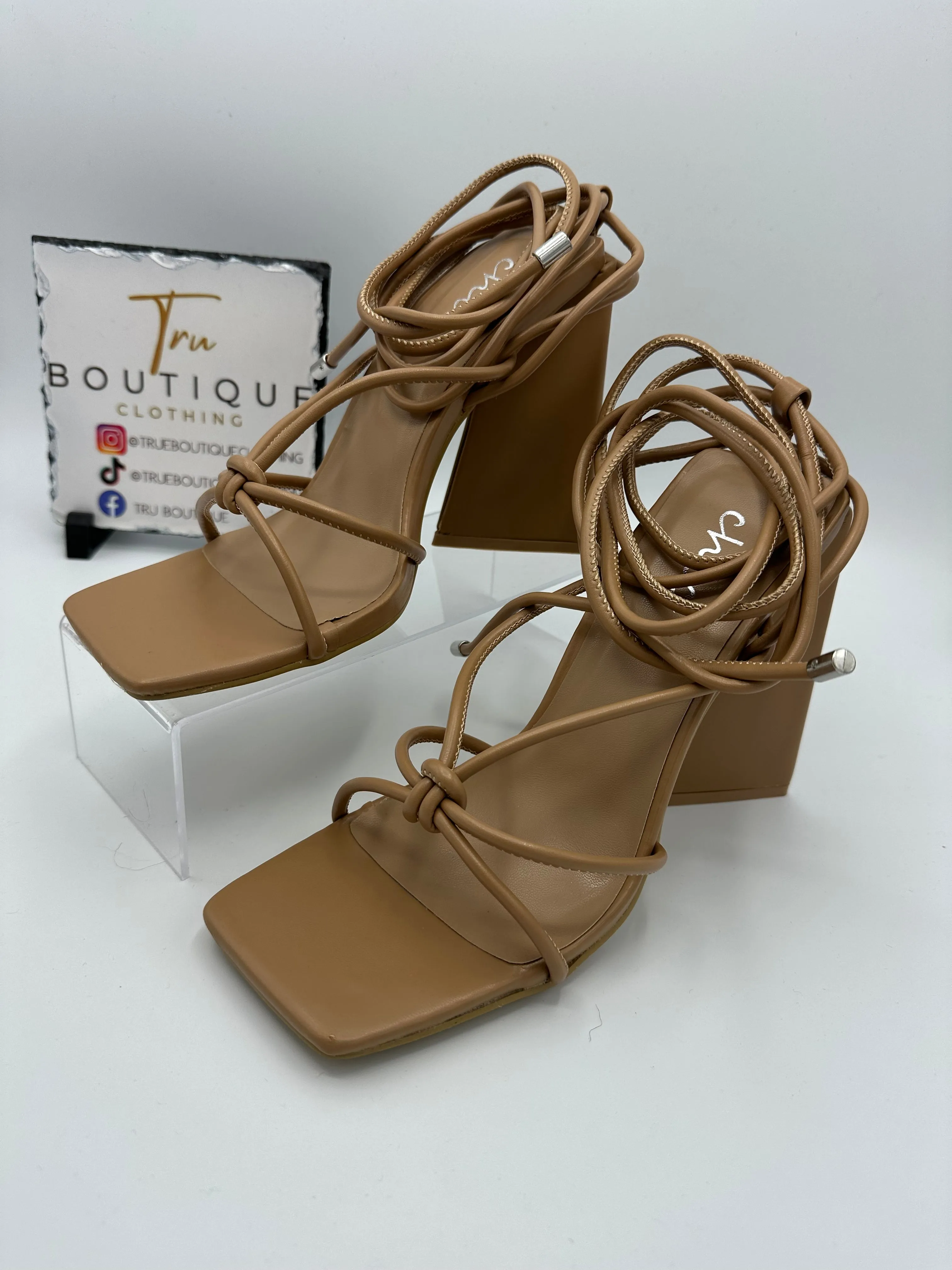 Nude Chunky Strap Heels