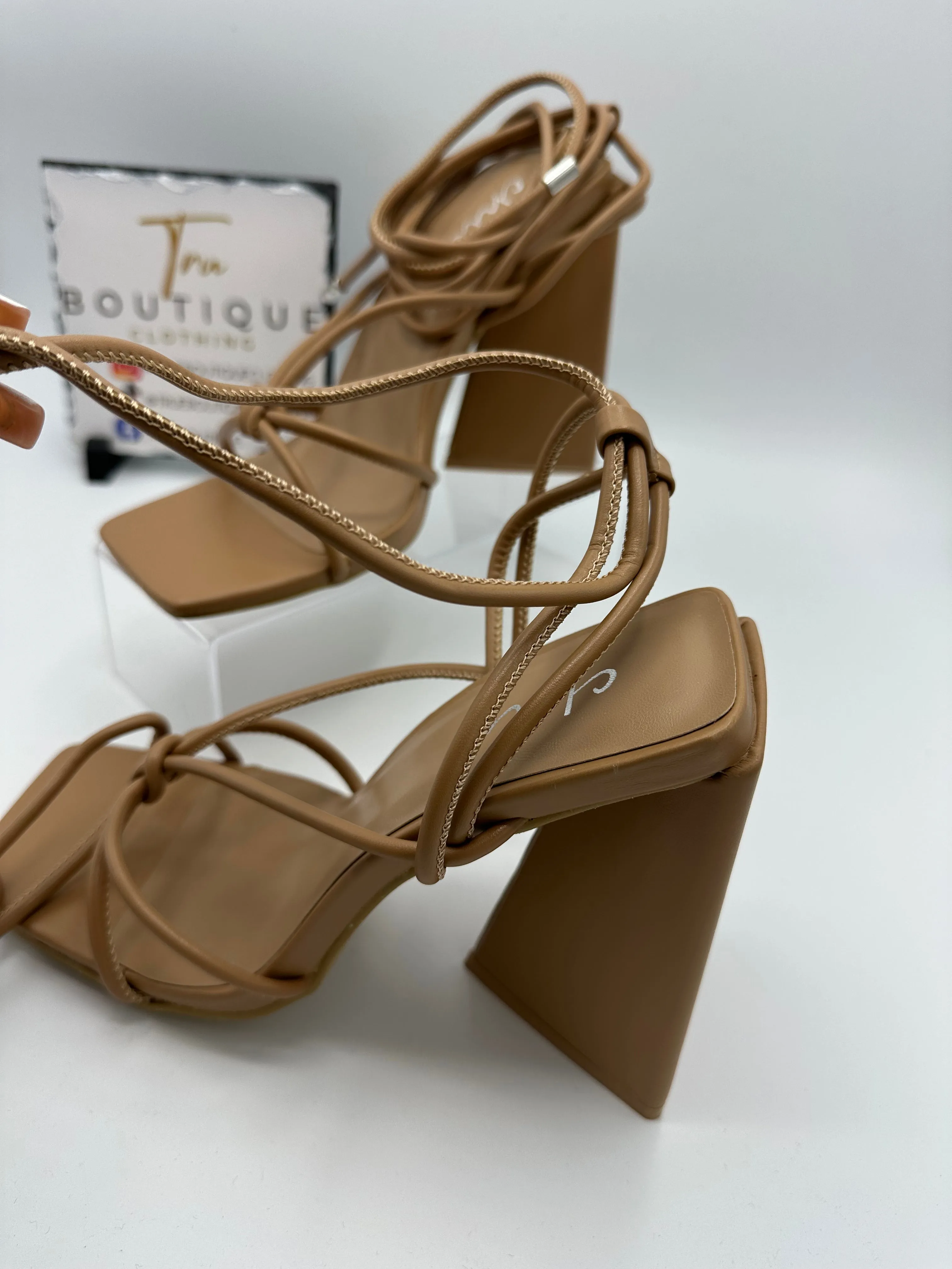 Nude Chunky Strap Heels