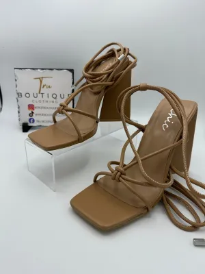 Nude Chunky Strap Heels