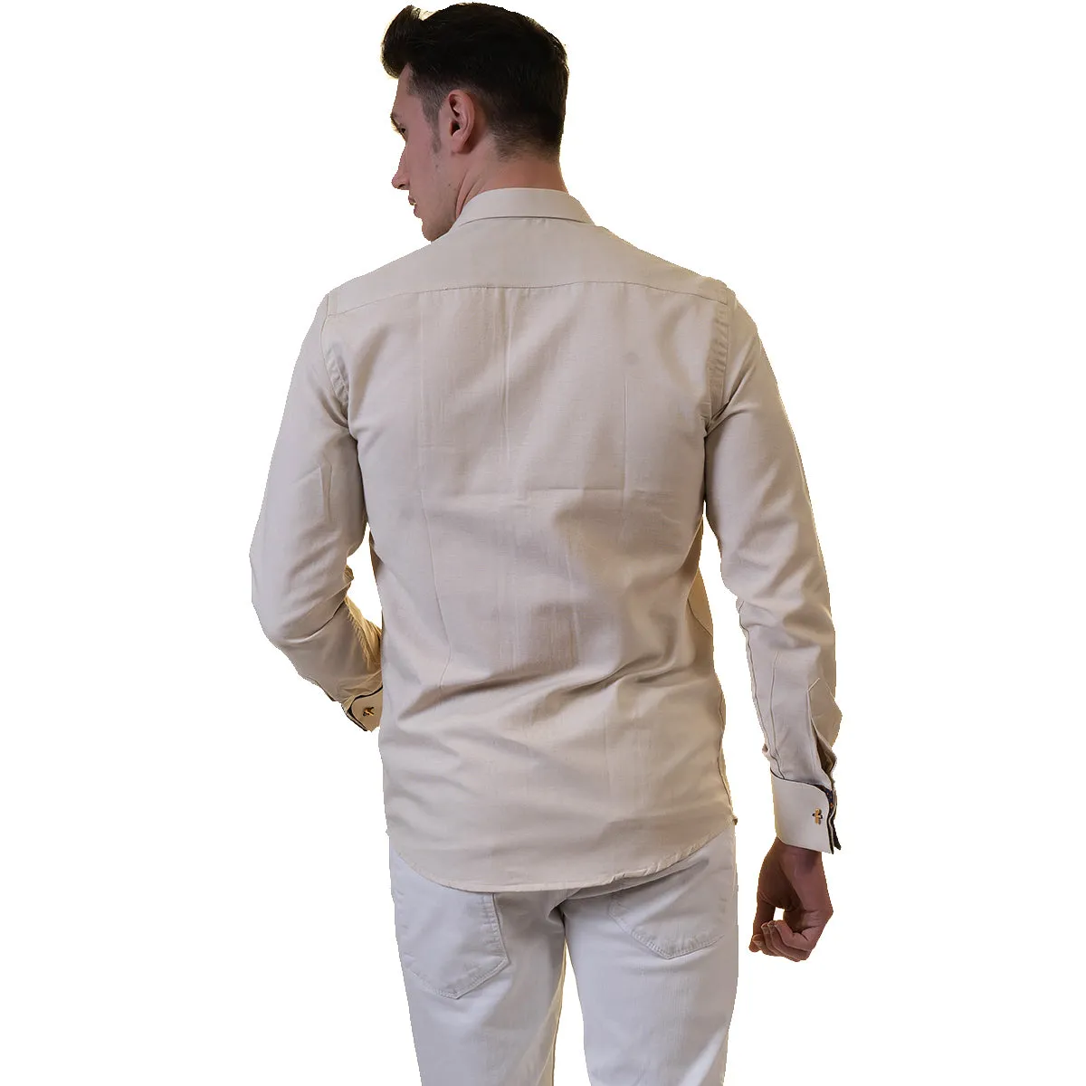 Off White Mens Slim Fit French Cuff Shirts with Cufflink Holes - Casual and Formal