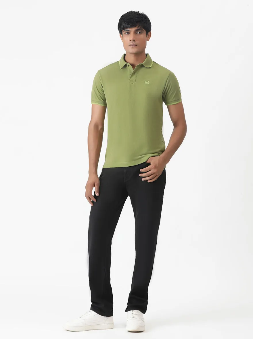 Olive Green Solid Slim Fit Polo T-Shirt | Greenfibre
