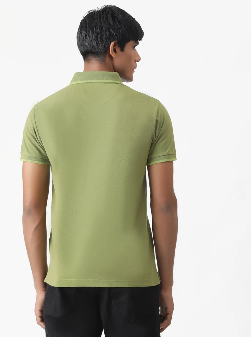 Olive Green Solid Slim Fit Polo T-Shirt | Greenfibre