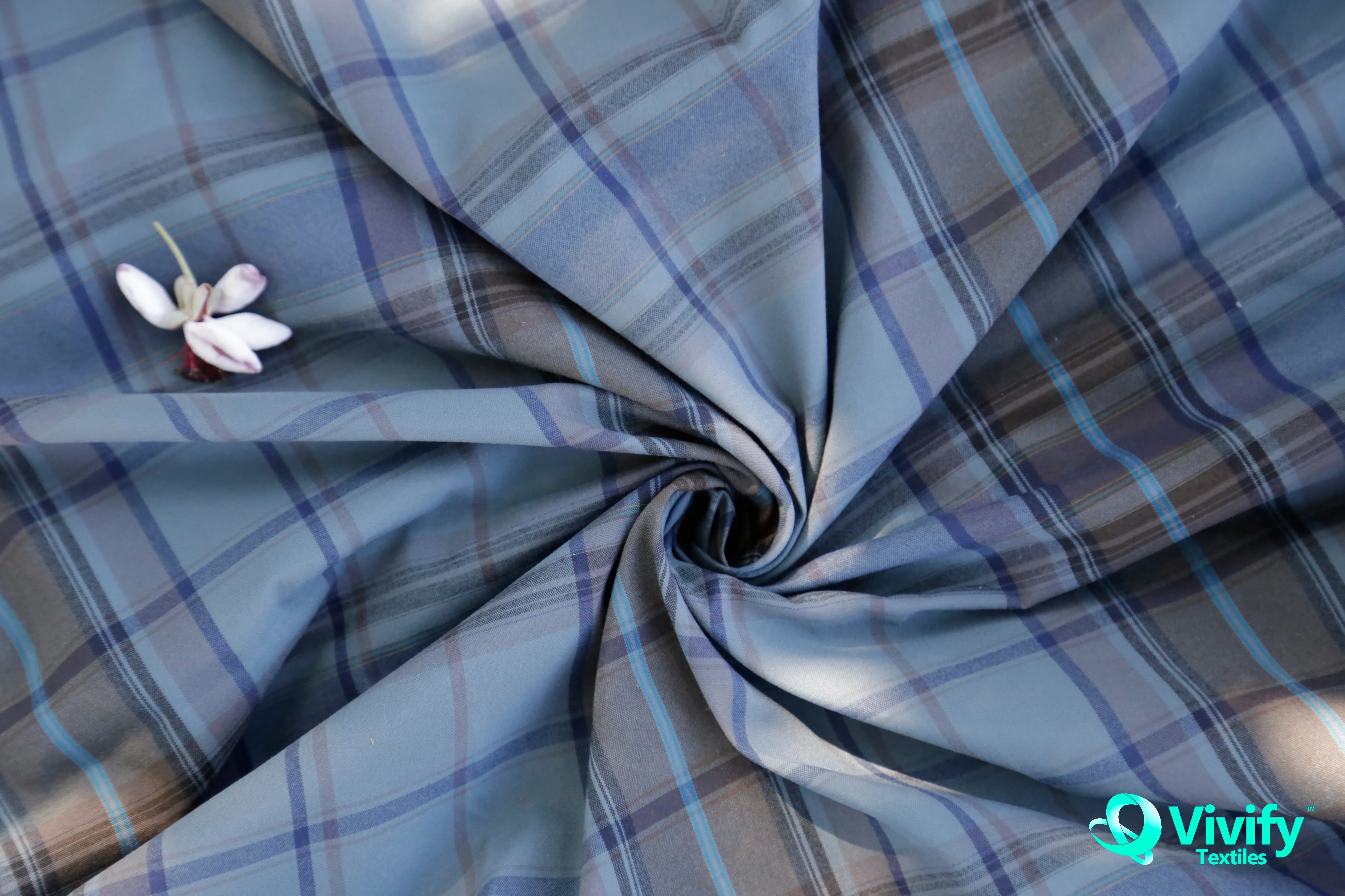 Organic Cotton Recycled Polyester Check Poplin with Wicking