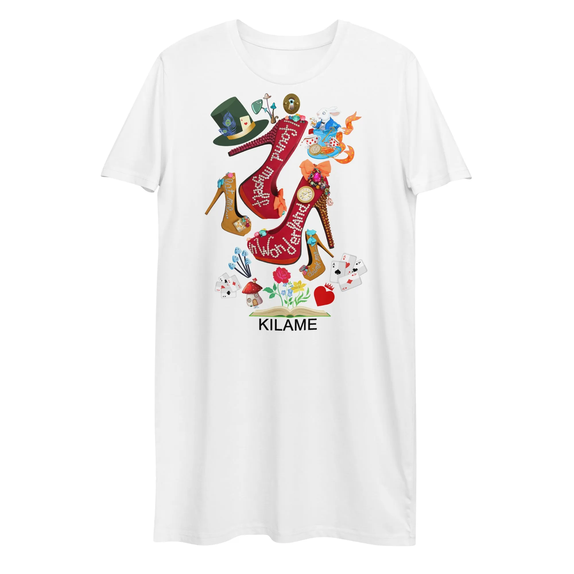 Organic cotton t-shirt dress 'White Rabbit'
