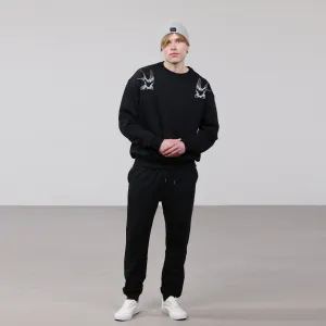 Organic Cotton Unisex Tracksuit | Silver swallows on black