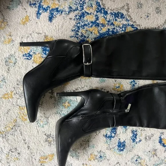 Over the Knee (faux) leather Marc Fisher black stiletto boots (size 7.5)