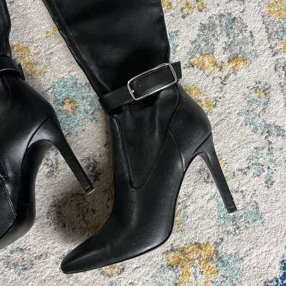 Over the Knee (faux) leather Marc Fisher black stiletto boots (size 7.5)