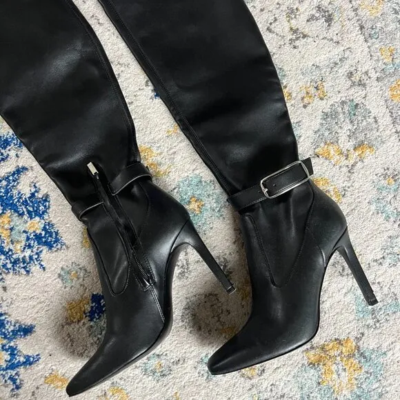 Over the Knee (faux) leather Marc Fisher black stiletto boots (size 7.5)