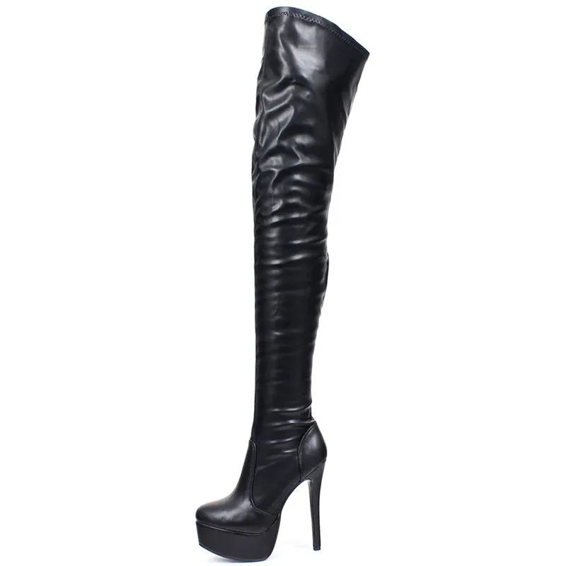 Over-the-Knee Thigh High Thin Heel Platform Boots Pointed Toe Zipper