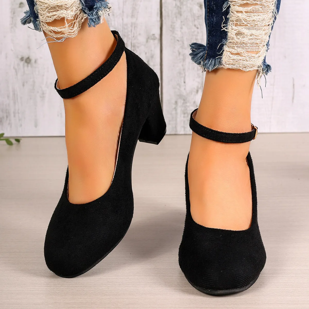 Oversized Shoes Women's High Heels Round Toe Suede