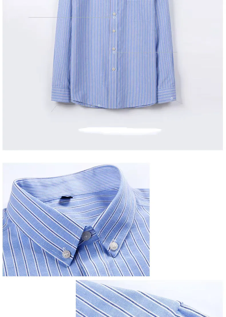 Oxford Men's Plaid Long Sleeve Shirt Casual Striped Shirt Men's White Top Camisas De Hombre