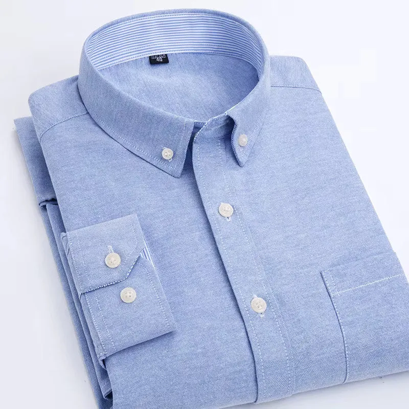 Oxford Men's Plaid Long Sleeve Shirt Casual Striped Shirt Men's White Top Camisas De Hombre