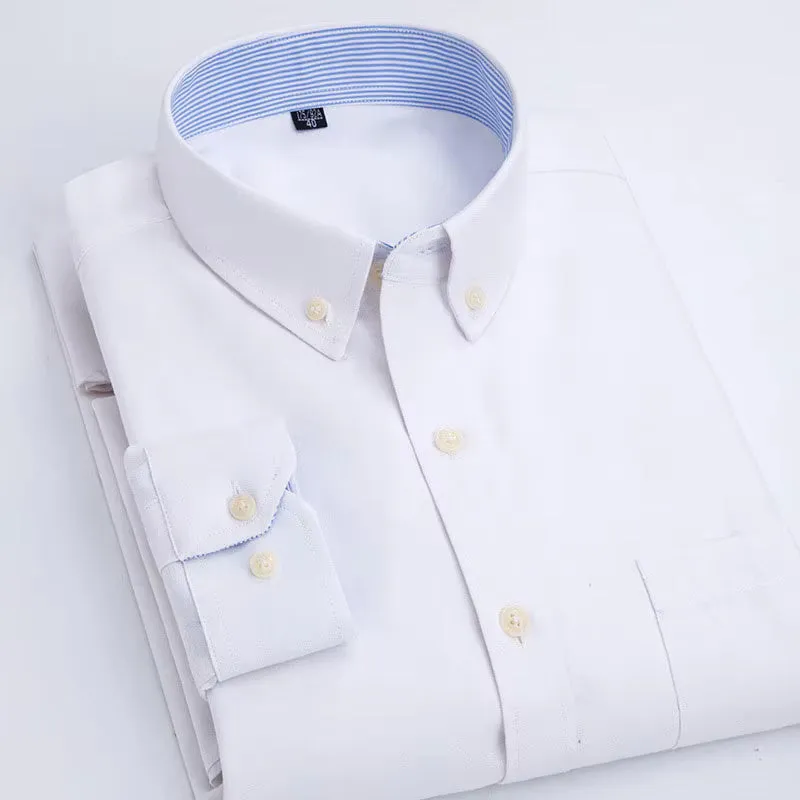 Oxford Men's Plaid Long Sleeve Shirt Casual Striped Shirt Men's White Top Camisas De Hombre