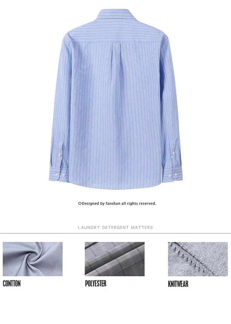 Oxford Men's Plaid Long Sleeve Shirt Casual Striped Shirt Men's White Top Camisas De Hombre