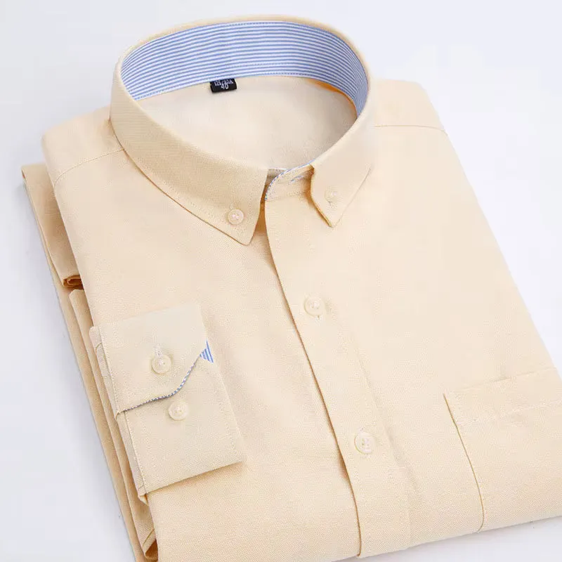 Oxford Men's Plaid Long Sleeve Shirt Casual Striped Shirt Men's White Top Camisas De Hombre