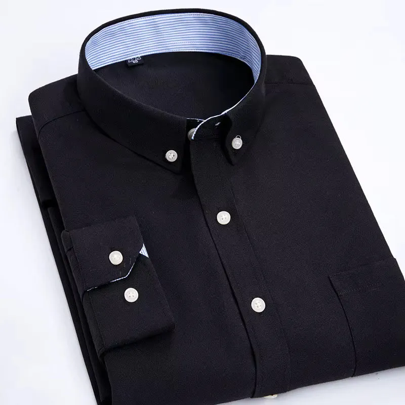 Oxford Men's Plaid Long Sleeve Shirt Casual Striped Shirt Men's White Top Camisas De Hombre