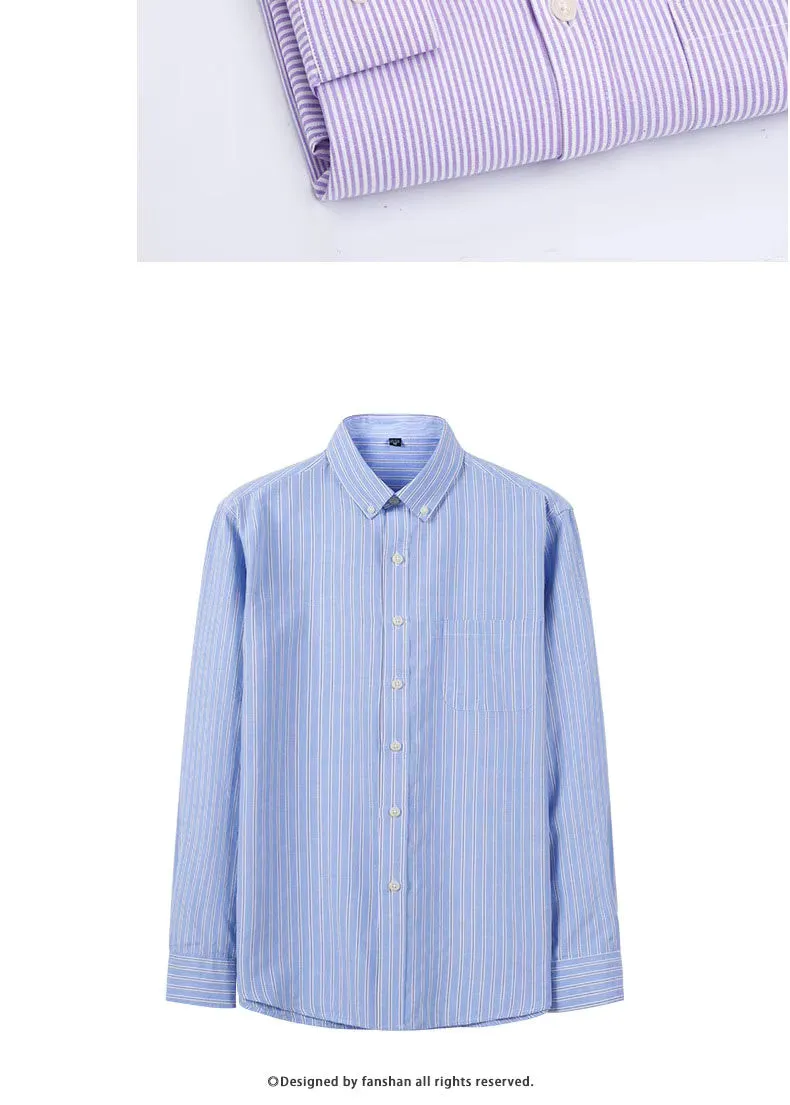 Oxford Men's Plaid Long Sleeve Shirt Casual Striped Shirt Men's White Top Camisas De Hombre