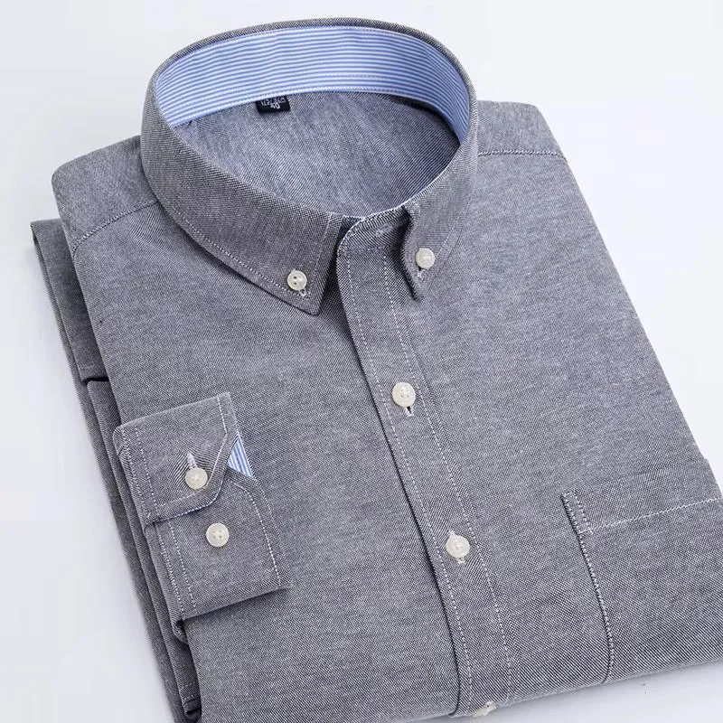 Oxford Men's Plaid Long Sleeve Shirt Casual Striped Shirt Men's White Top Camisas De Hombre
