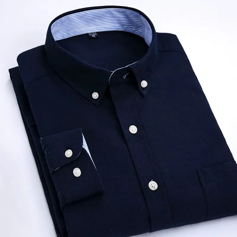 Oxford Men's Plaid Long Sleeve Shirt Casual Striped Shirt Men's White Top Camisas De Hombre