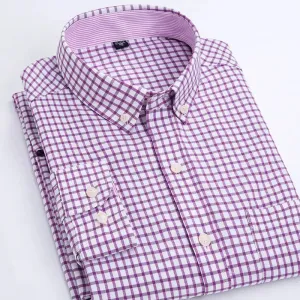 Oxford Men's Plaid Long Sleeve Shirt Casual Striped Shirt Men's White Top Camisas De Hombre