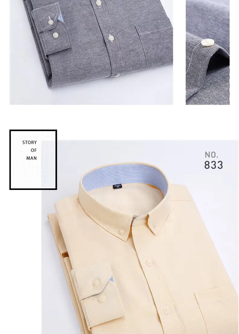 Oxford Men's Plaid Long Sleeve Shirt Casual Striped Shirt Men's White Top Camisas De Hombre