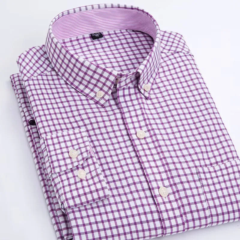 Oxford Men's Plaid Long Sleeve Shirt Casual Striped Shirt Men's White Top Camisas De Hombre