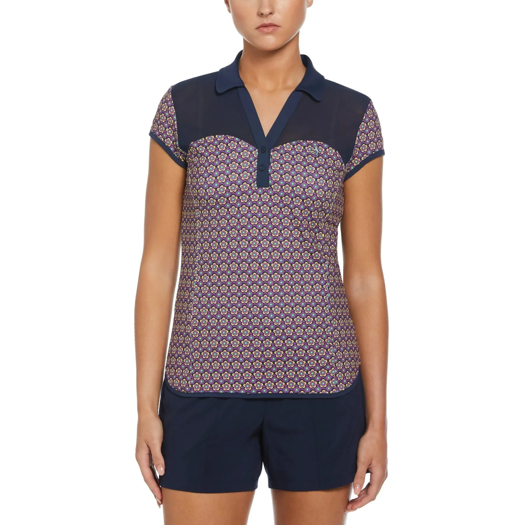 Penguin Cap Sleeve Printed Golf Polo Shirt