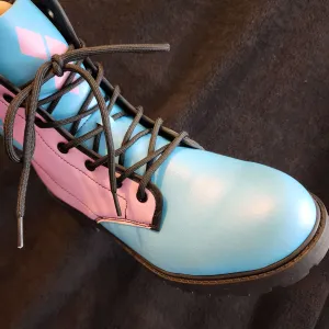 Pink Blue Boots 3-Diamond Design Harley Combat Style (Size EU41 / Women's 10 / Men's Size 7