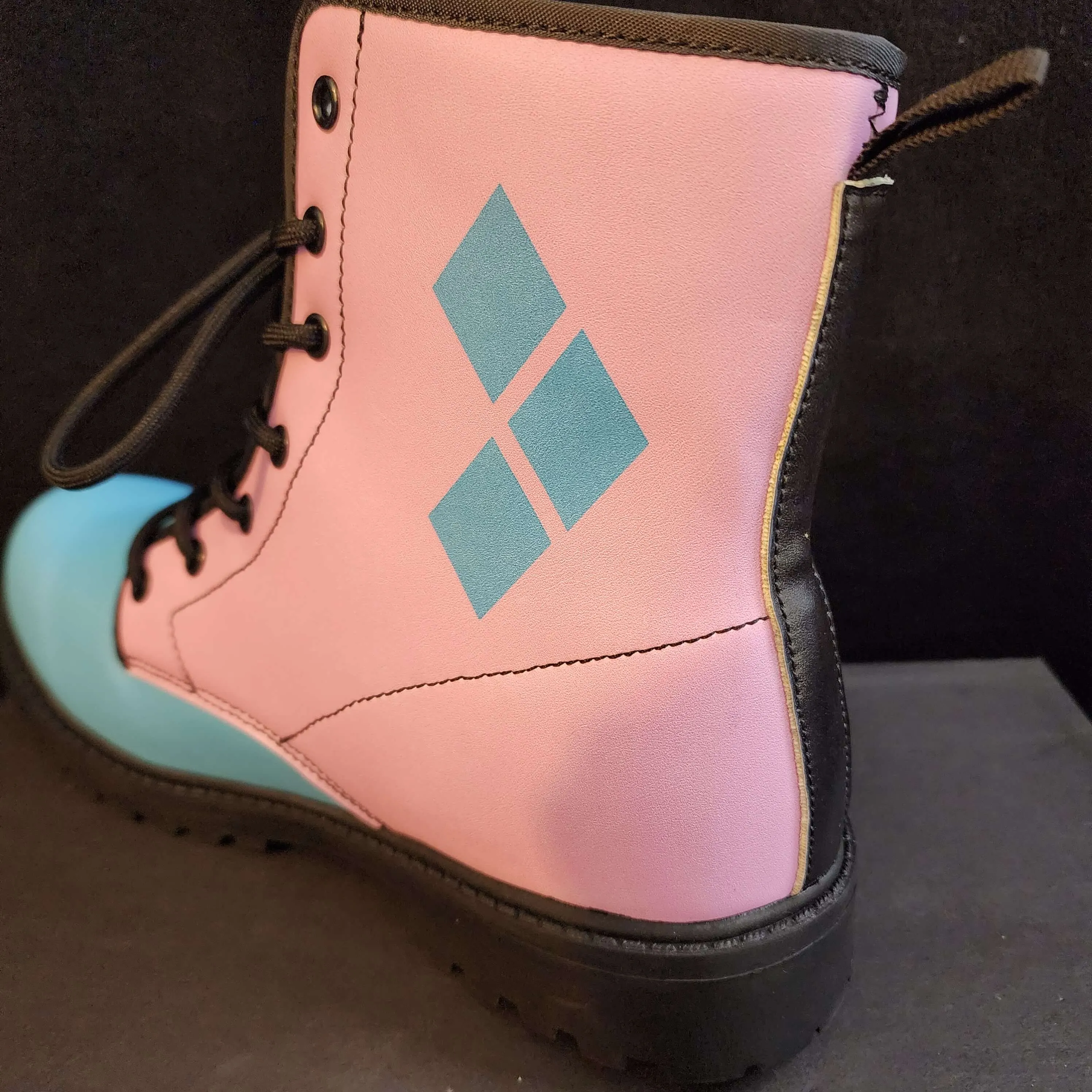 Pink Blue Boots 3-Diamond Design Harley Combat Style (Size EU41 / Women's 10 / Men's Size 7