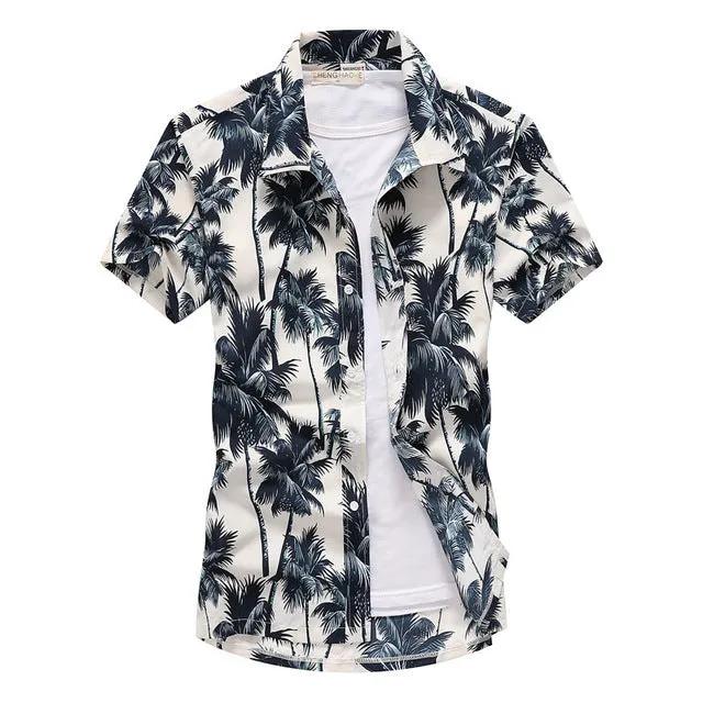 Pink Hawaiian Beach Shirt Men Summer Short Sleeve Palm Tree Print Button Down Aloha Shirts Holiday Party Fit Camisa Hawaiana 5X