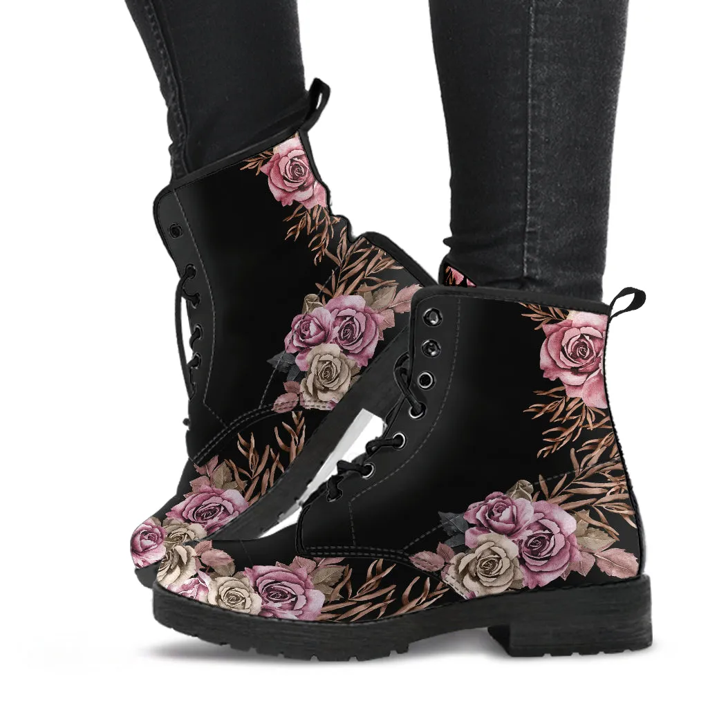 Pink Roses Boho Ankle Boots