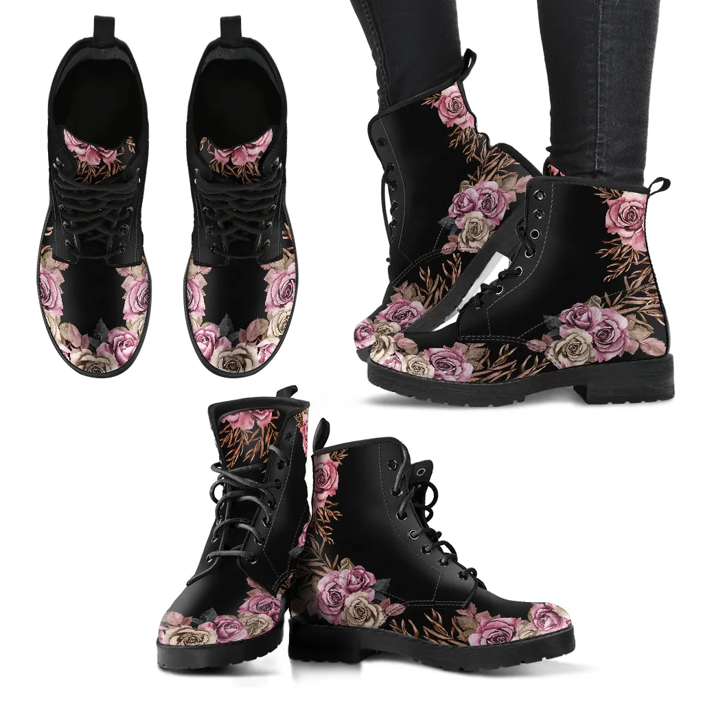 Pink Roses Boho Ankle Boots