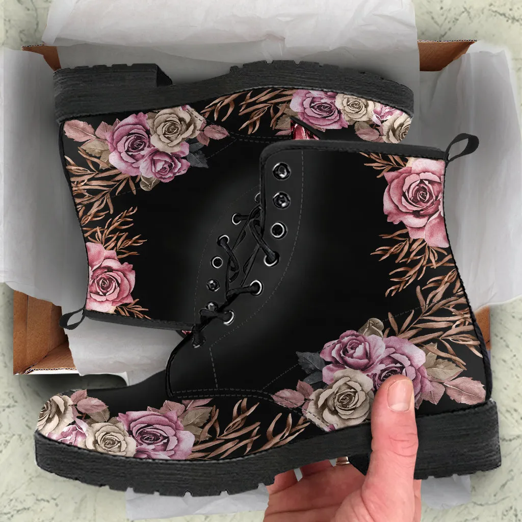 Pink Roses Boho Ankle Boots