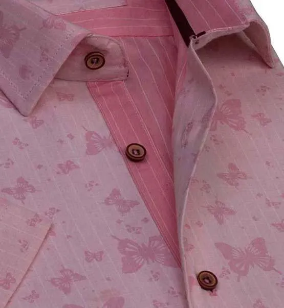 Pink Short Sleeve Button up Shirts for Men - Tailored Slim Fit Cotton Dress Shirts