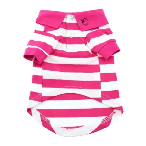 Pink Yarrow & White Striped Polo Shirt