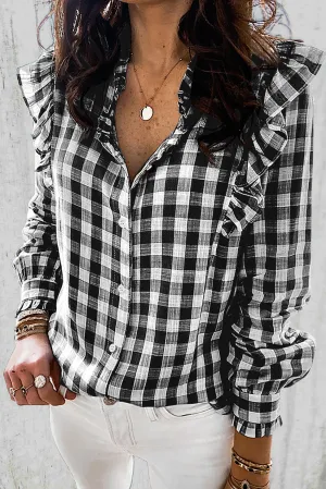 Plaid Print Ruffled Buttoned Shirt