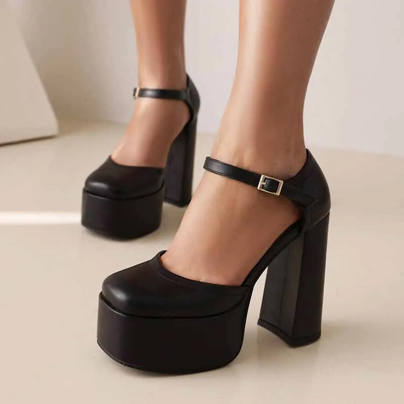 Platform Chunky Heels for Women With Block Heel and Ankle Strap