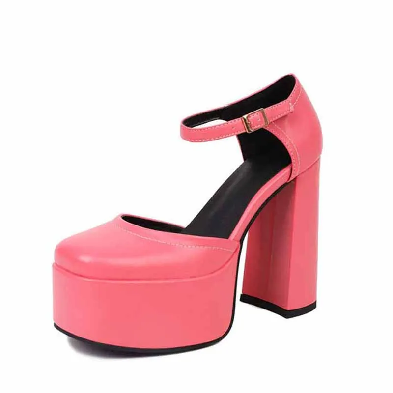 Platform Chunky Heels for Women With Block Heel and Ankle Strap