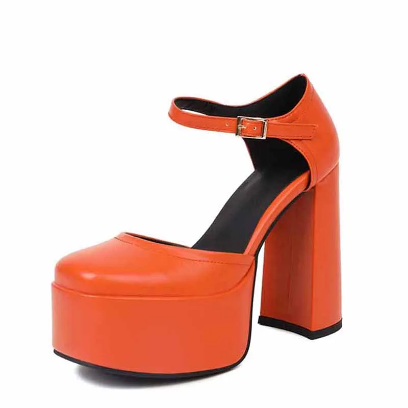 Platform Chunky Heels for Women With Block Heel and Ankle Strap