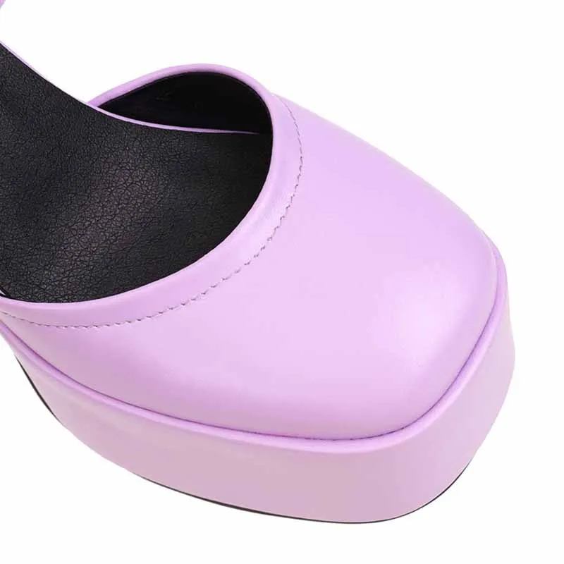 Platform Chunky Heels for Women With Block Heel and Ankle Strap