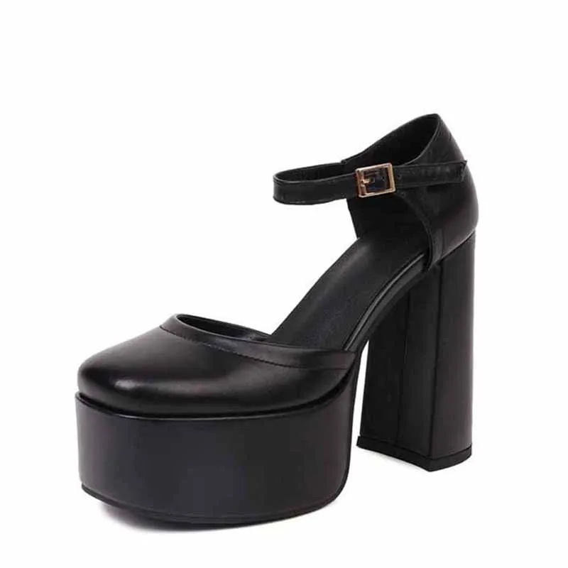 Platform Chunky Heels for Women With Block Heel and Ankle Strap