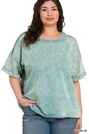 Plus Ash Blue Acid Wash Shirt