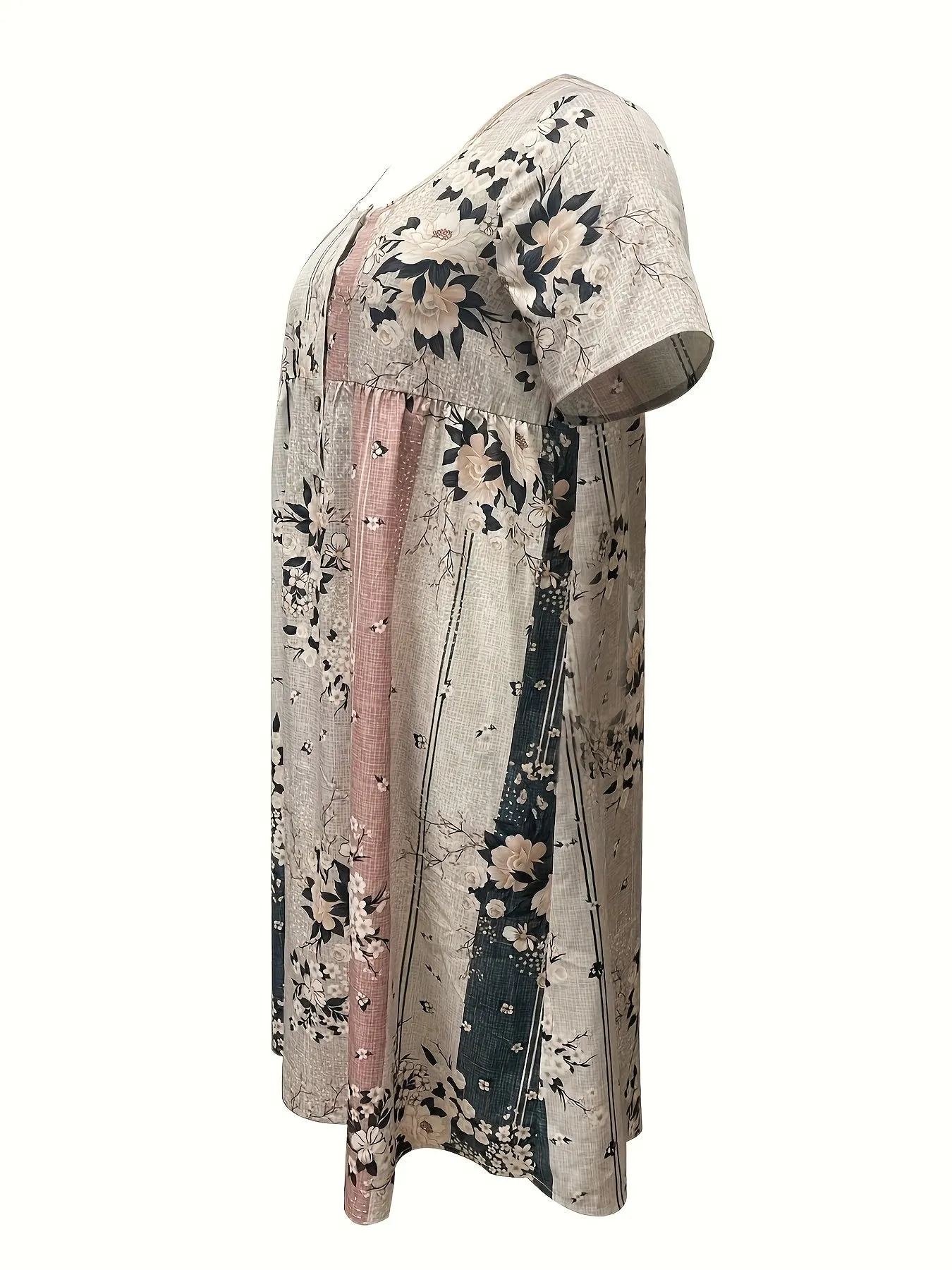 Plus Size Floral & Stripe Ruched Dress - Flattering, Trendy Style for Spring & Summer - Lightweight, Comfortable, Versatile Casual Wear