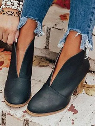 Point Toe Chunky Heeled Ankle Boots